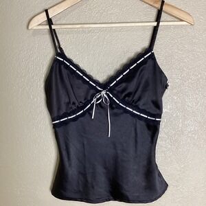 Altar'd State Black Satin Lace Trim Ribbon Cami Top Size XS LT21393 018